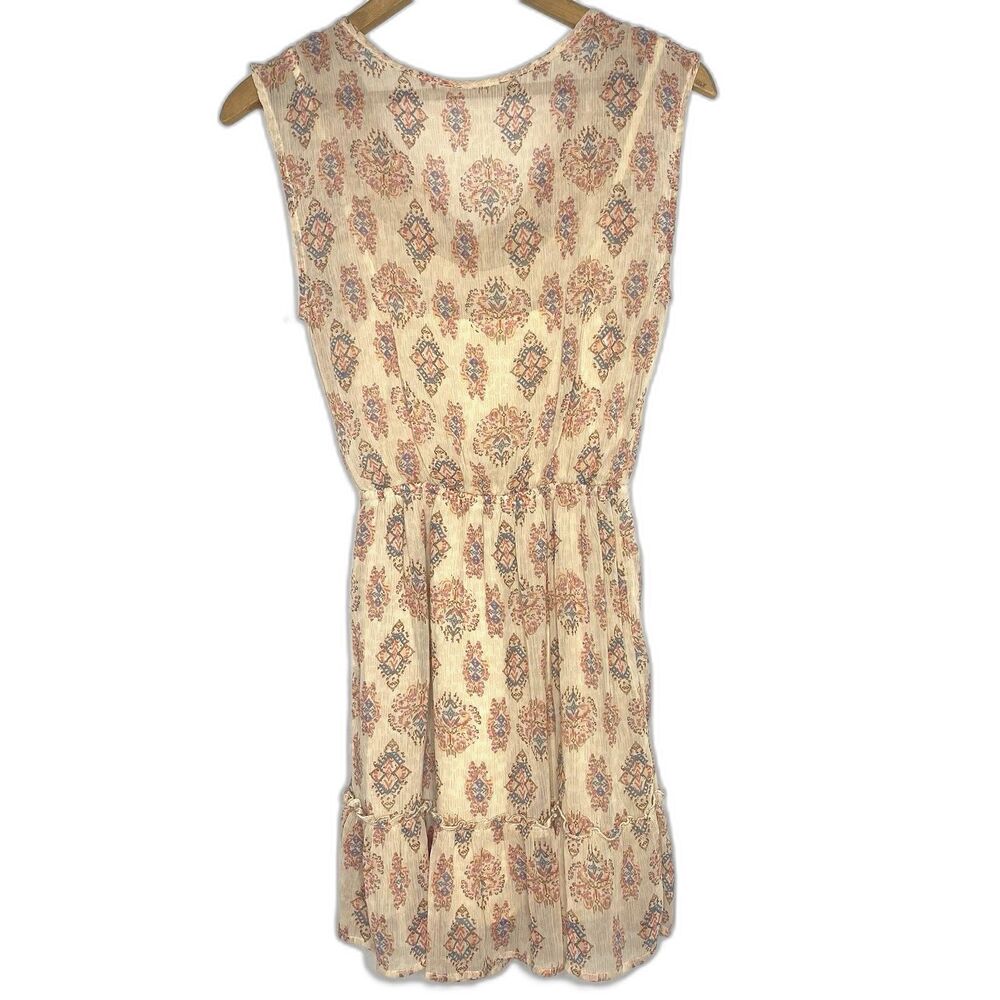 Hollister Sleeveless Mini Dress Womens XS Tassel Tie V-Neck Geometric Cream - Picture 3 of 11